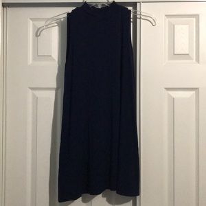 Mock neck dark blue dress, knee length